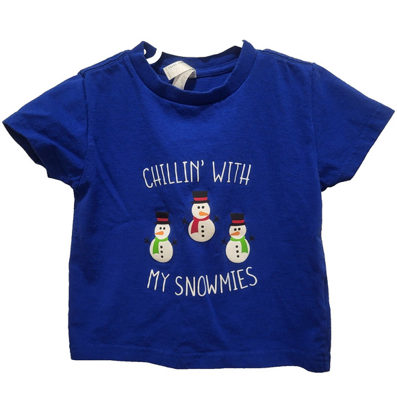 Chillin With My Snowmies Tee Shirt Snowmen Blue Short Sleeves Boys 4 - Picture 6 of 6